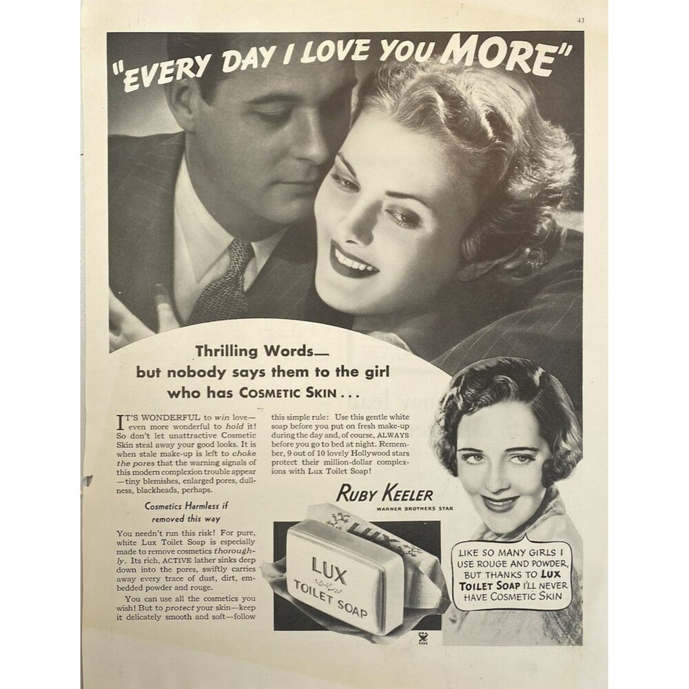 LUX Toilet Soap "Ruby Keeler: Warner Brothers Star Vintage Print Ad 1935
